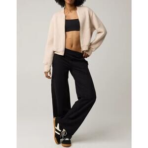 Aerie Offline The Hugger High Rise Wide Leg Trouser Pants Black Large